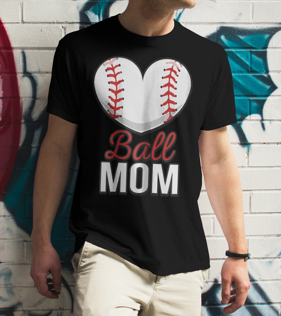 Ball Mom Heart Baseball Softball Mom T-Shirt
