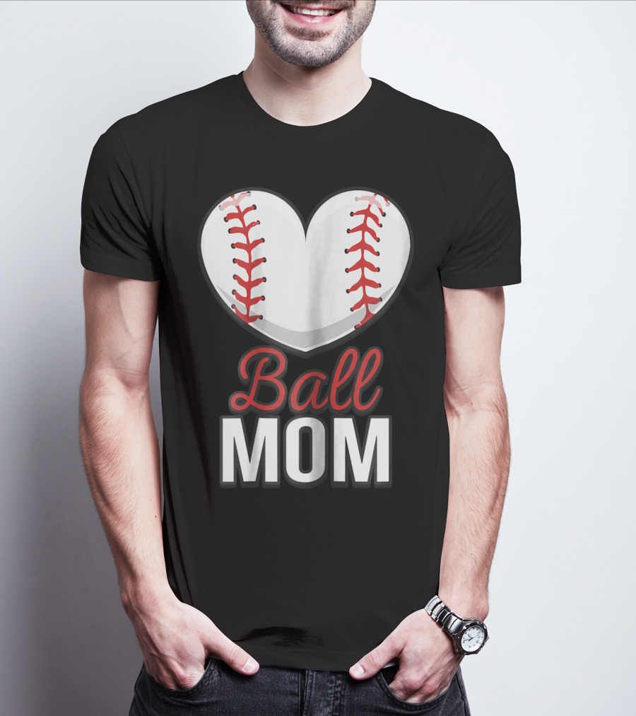 Ball Mom Heart Baseball Softball Mom T-Shirt