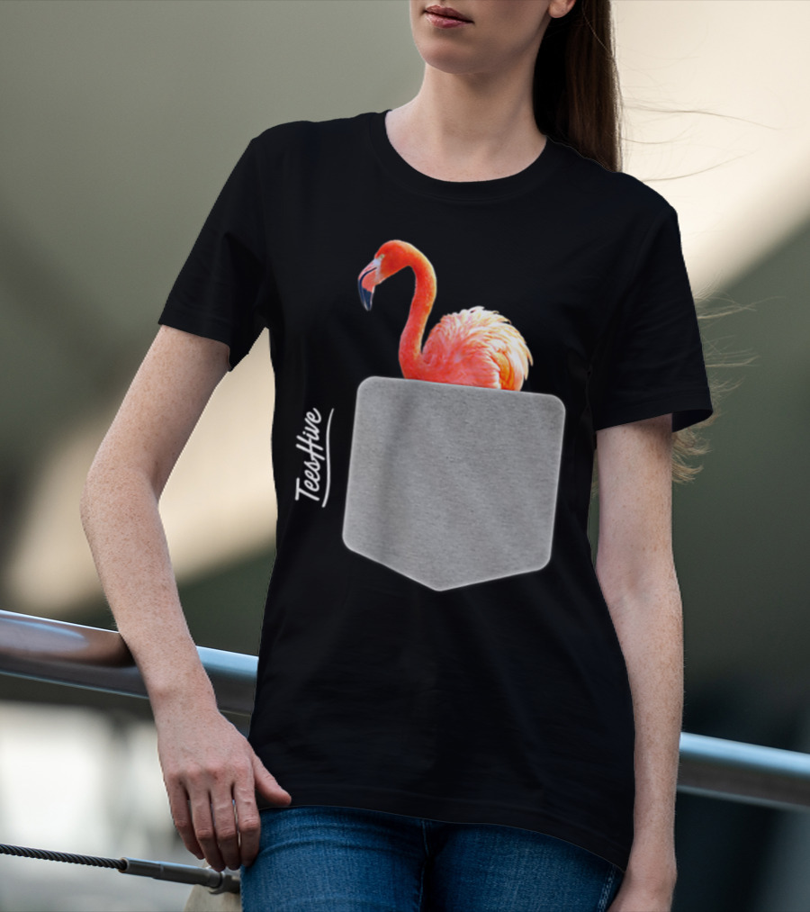 TeesHive Funny Flamingo Pocket Flamingo Mom Cute Flamingo Lover T-Shirt