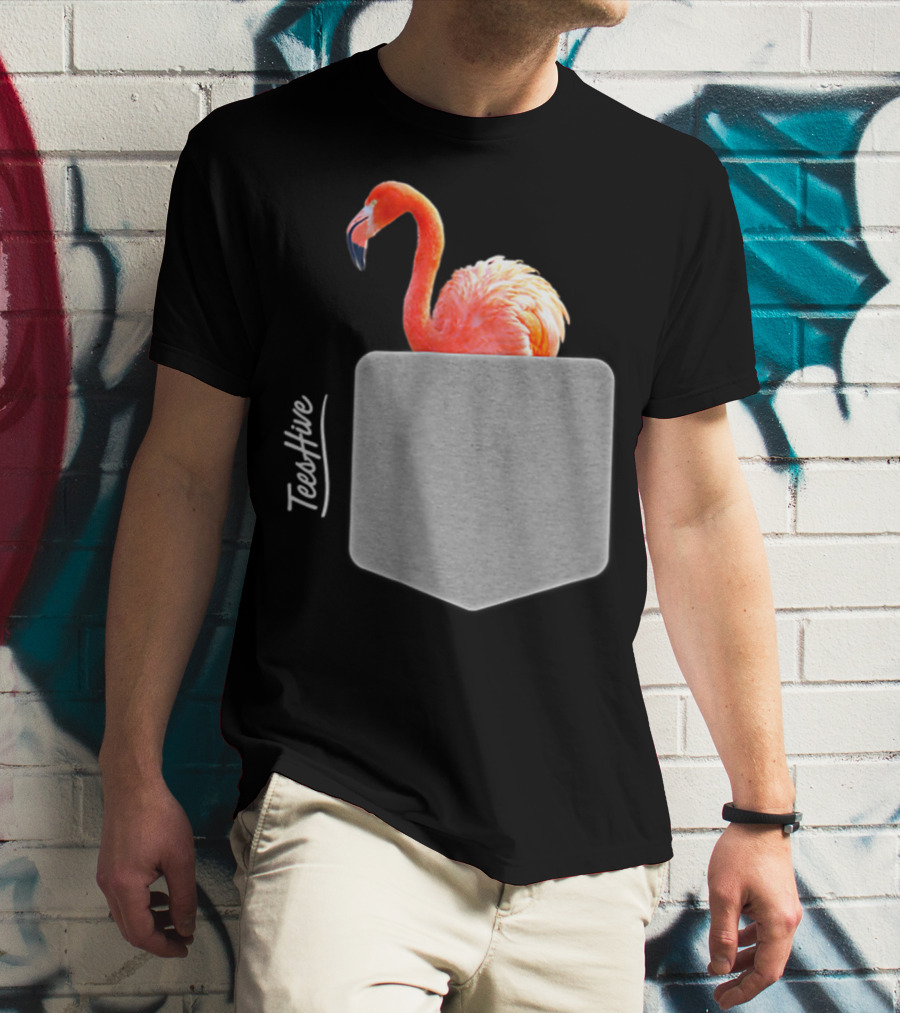 TeesHive Funny Flamingo Pocket Flamingo Mom Cute Flamingo Lover T-Shirt