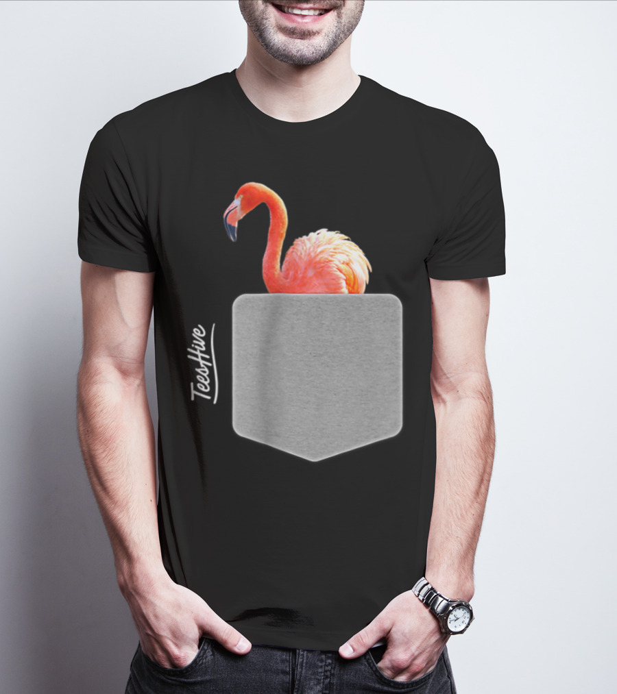 TeesHive Funny Flamingo Pocket Flamingo Mom Cute Flamingo Lover T-Shirt