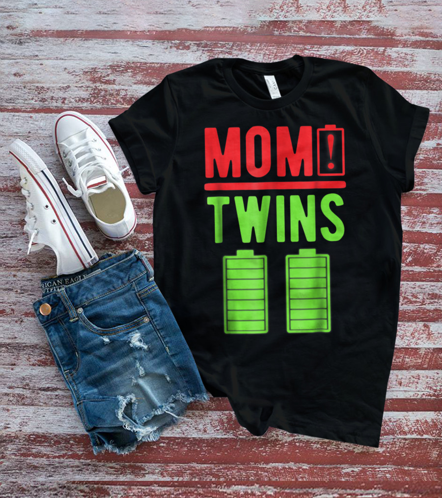 Mom Twins Battery Life Depleted Funny Twins Mom T-Shirt