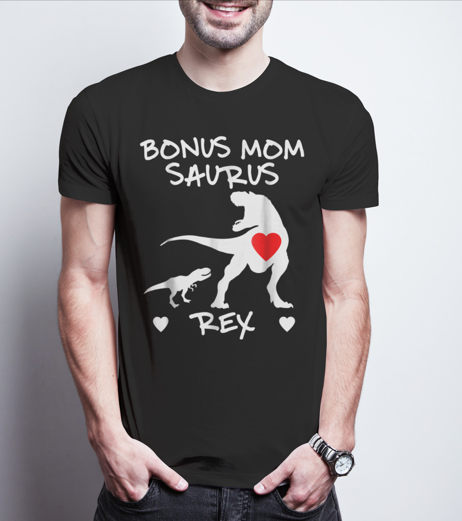 Bonus Mom Saurus Rex Dinosaur Hearts T-Shirt