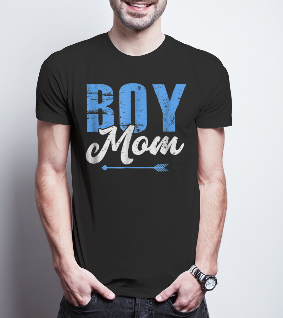Boy Mom Bold Blue Lettering With Arrow T-Shirt