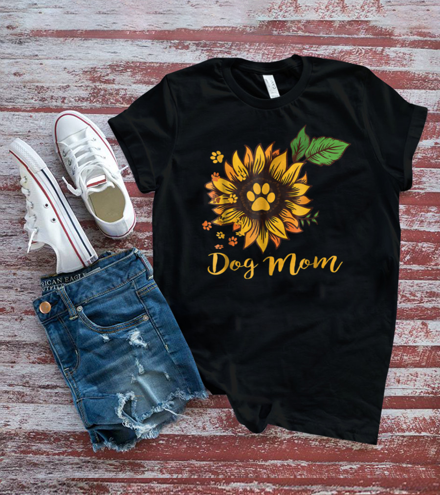 Dog Mom Sunflower Paw Print Cute Dog Mom T-Shirt