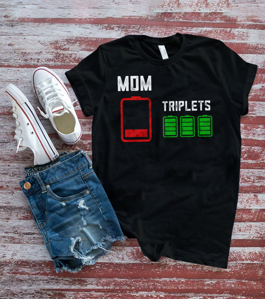 Mom Battery Depleted Triplets Full Charged T-Shirt