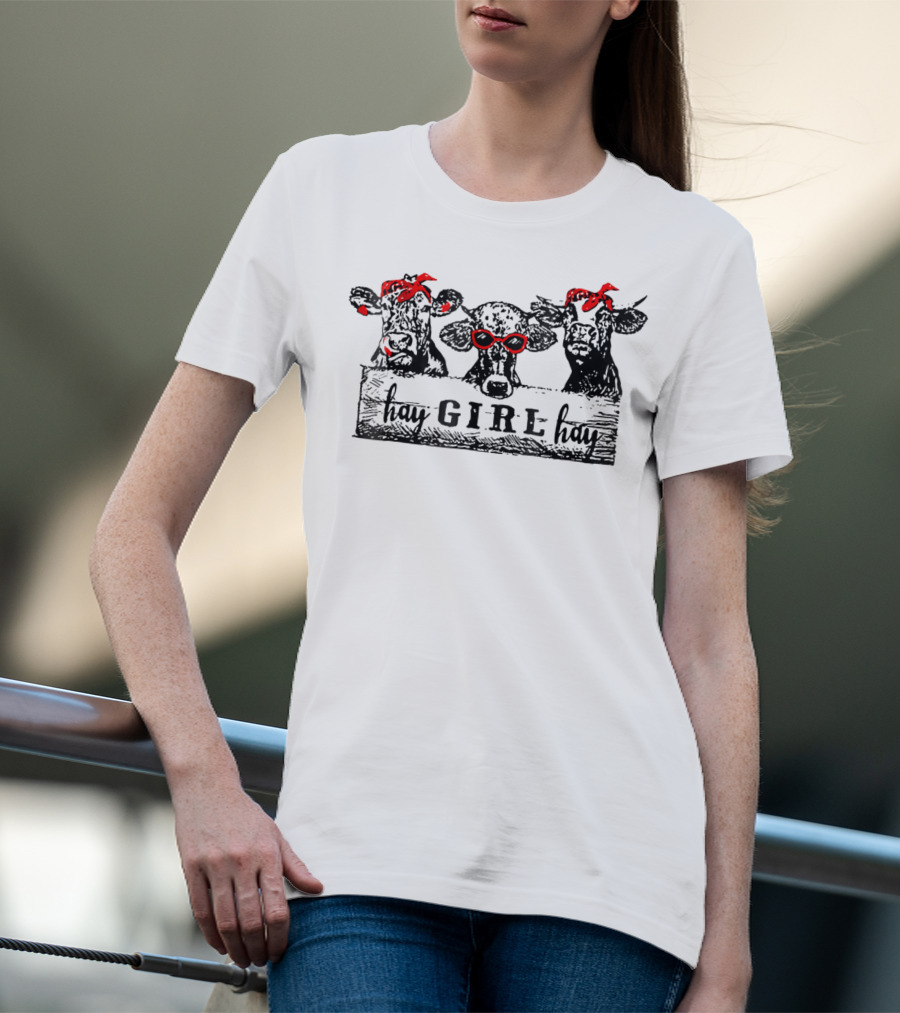 Hay Girl Hay Heifer Funny Heifer Bandana Glasses T-Shirt