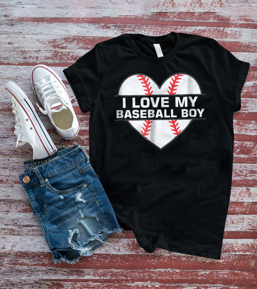 I Love My Baseball Boy Heart Design Women Cute 1 Fan Game6 T-Shirt