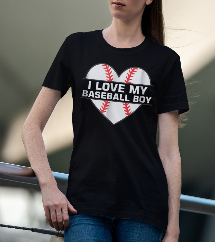 I Love My Baseball Boy Heart Design Women Cute 1 Fan Game6 T-Shirt