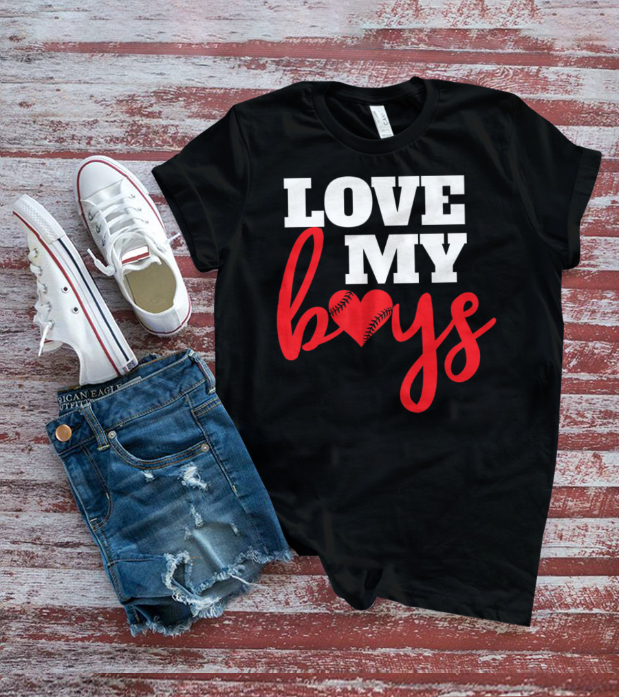 LOVE MY BOYS Baseball Heart T-Shirt