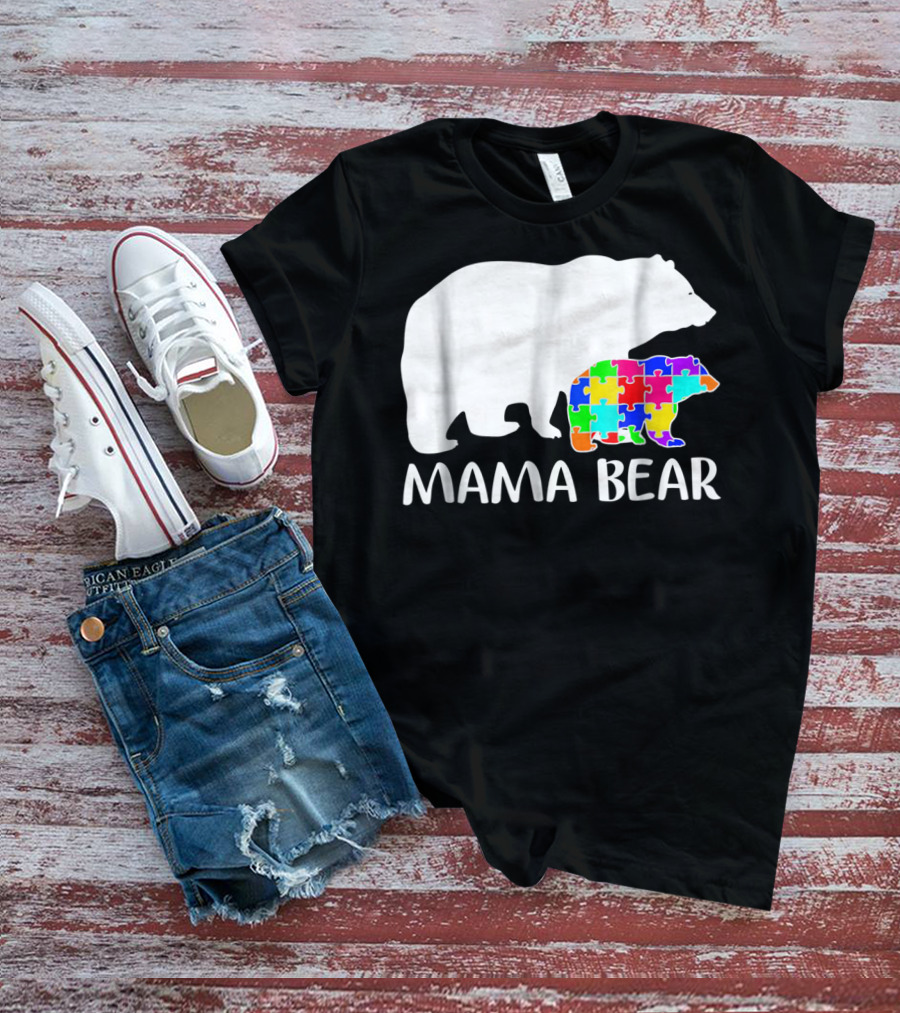Mama Bear Puzzle Piece Autism Awareness Mother7 T-Shirt