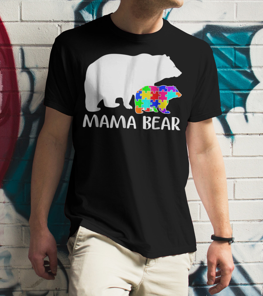 Mama Bear Puzzle Piece Autism Awareness Mother7 T-Shirt