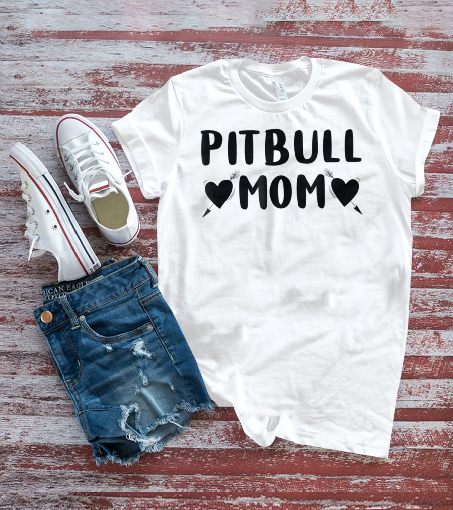 Mama Pitbull Women's Funny Idea Pitbull Mom Hearts Mom S7 T-Shirt