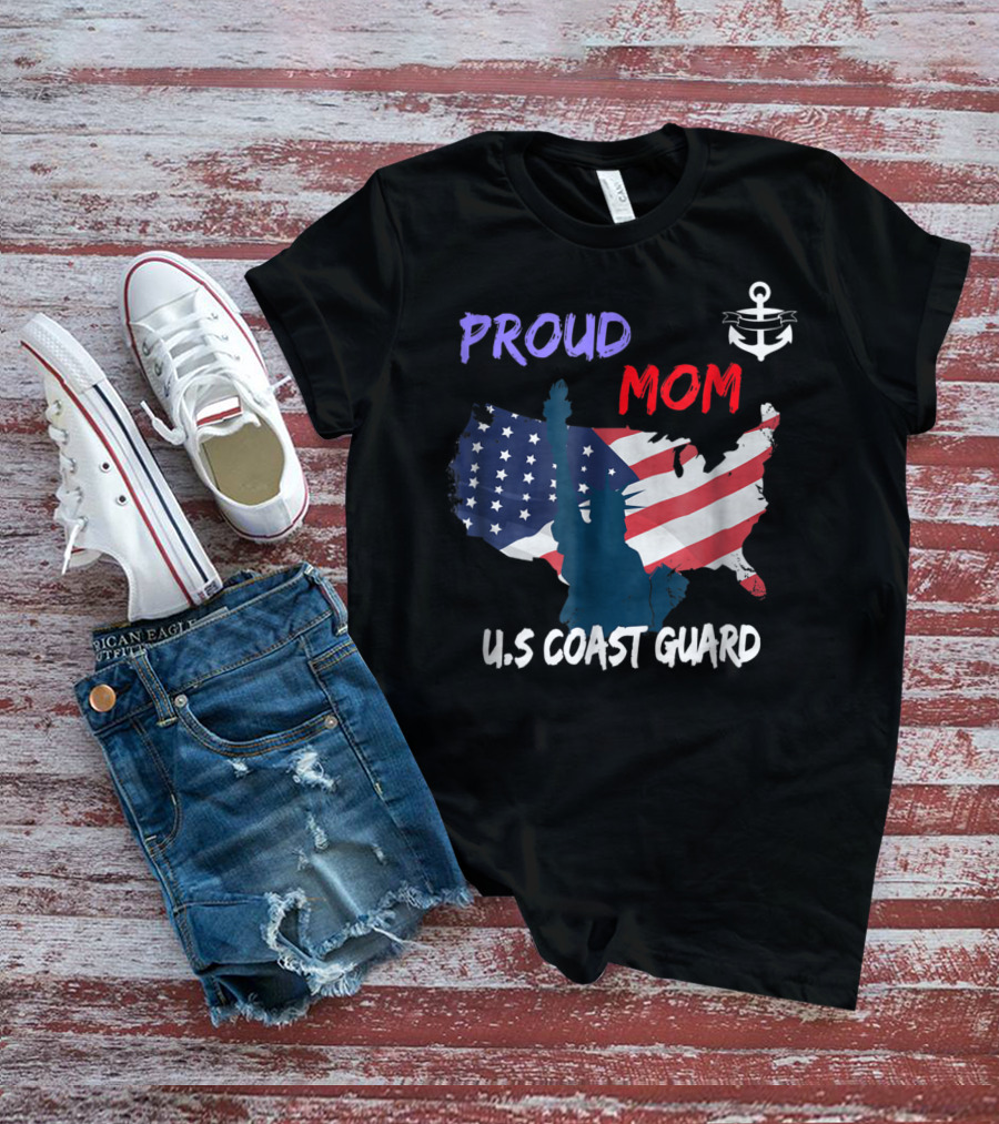 Proud Mom U.S. Coast Guard Anchor Flag Map T-Shirt