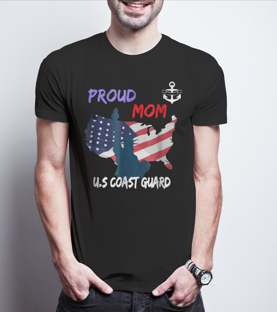 Proud Mom U.S. Coast Guard Anchor Flag Map T-Shirt