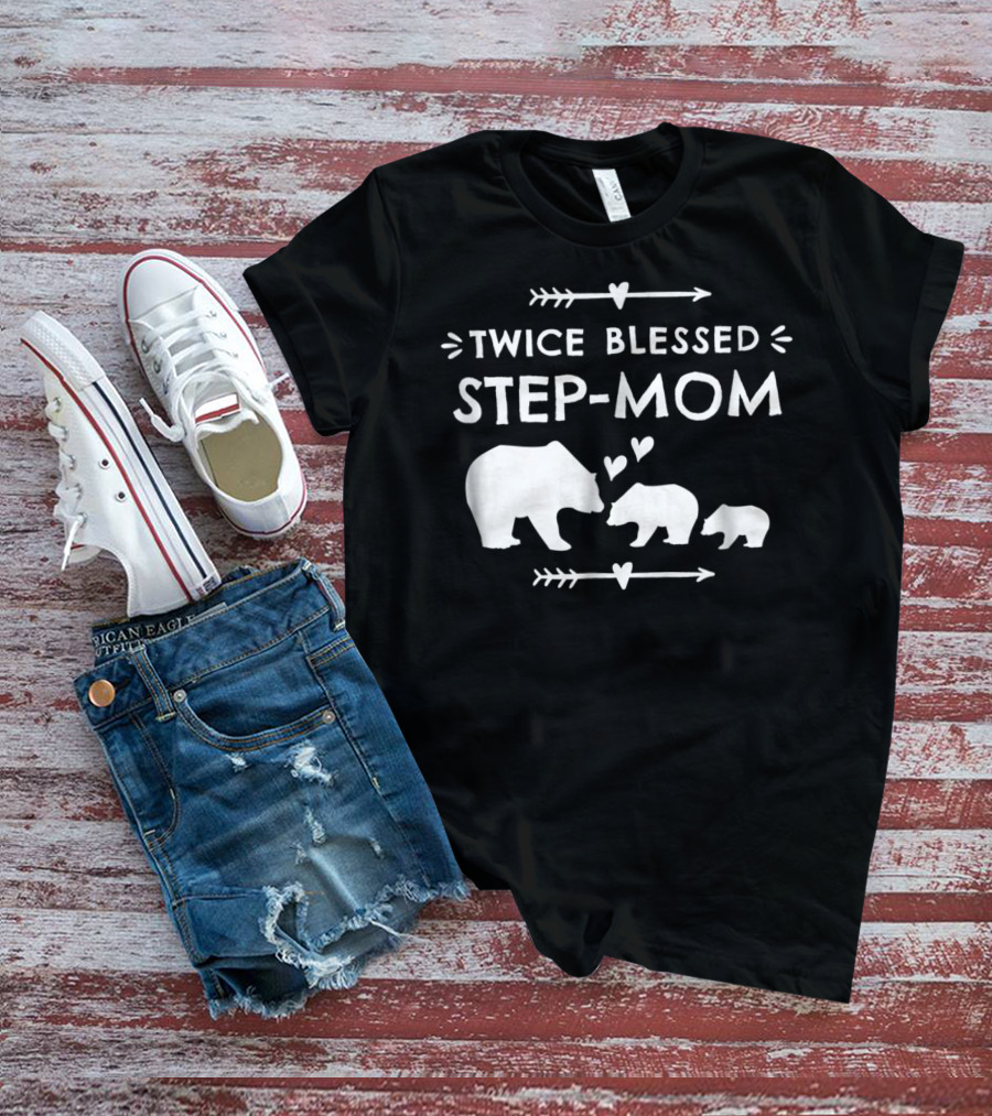 Twice Blessed Step-Mom Bear Family Cubs Hearts T-Shirt
