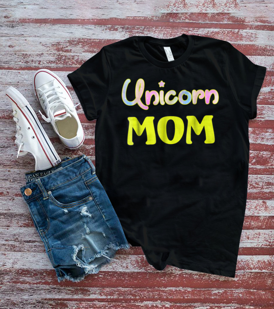 Unicorn Mom Magic Star Pastel Neon Lettering T-Shirt