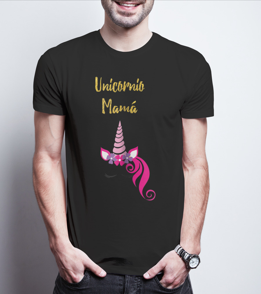 Unicornio Mamá Spanish Unicornio Mom With Pink Horn And Flowers T-Shirt