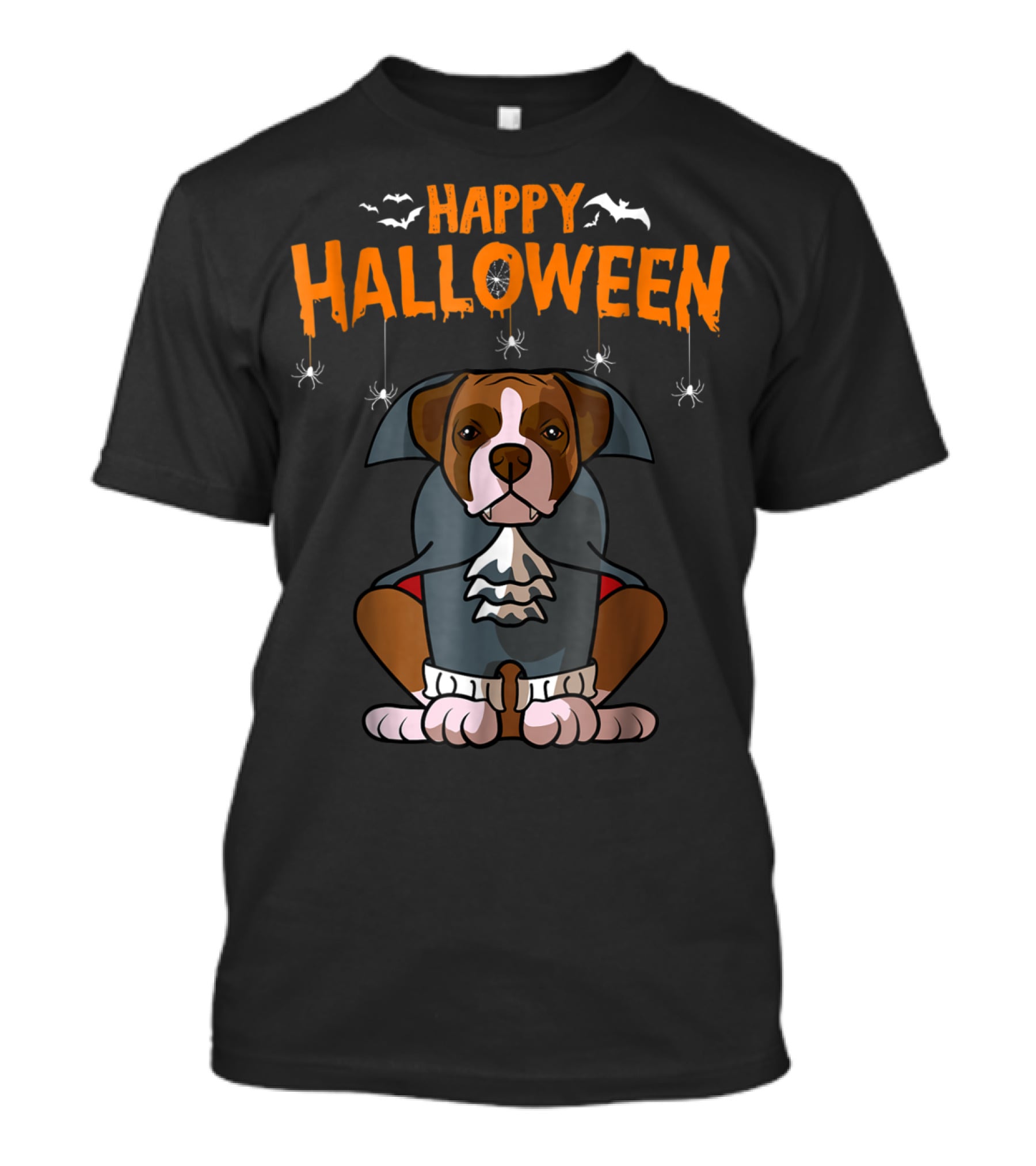 Happy Halloween Funny Boxer Dog Costume With Bats And Spiders T-Shirt