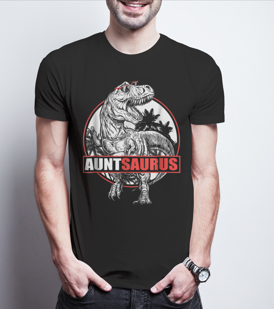 AuntSaurus Dinosaur Aunt Saurus T-Rex Glasses Jungle Circle T-Shirt