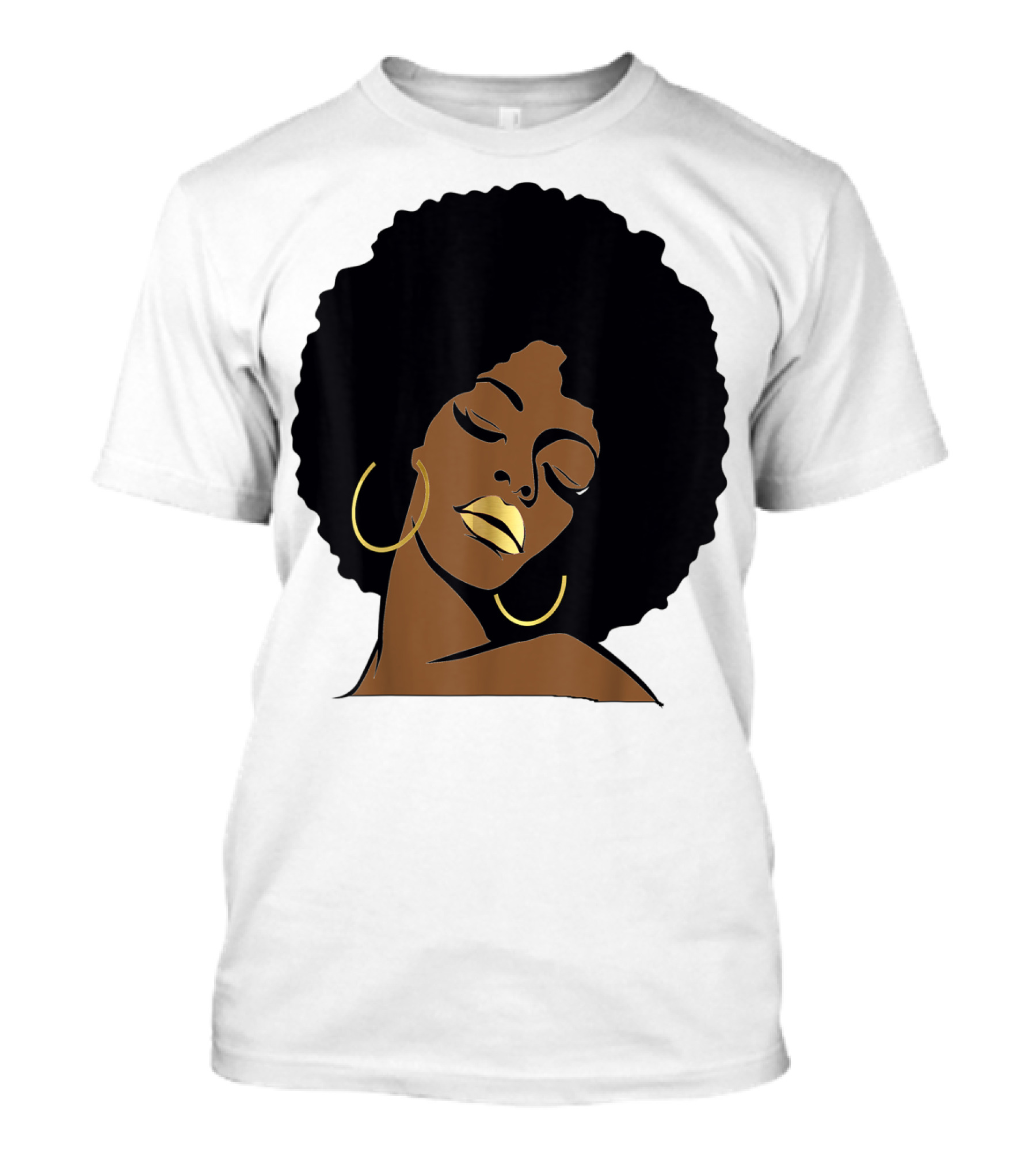 Black Girl Magic Afro Diva Gold Lips Melanin Mom Wife37 Bold Gold Accents T-Shirt