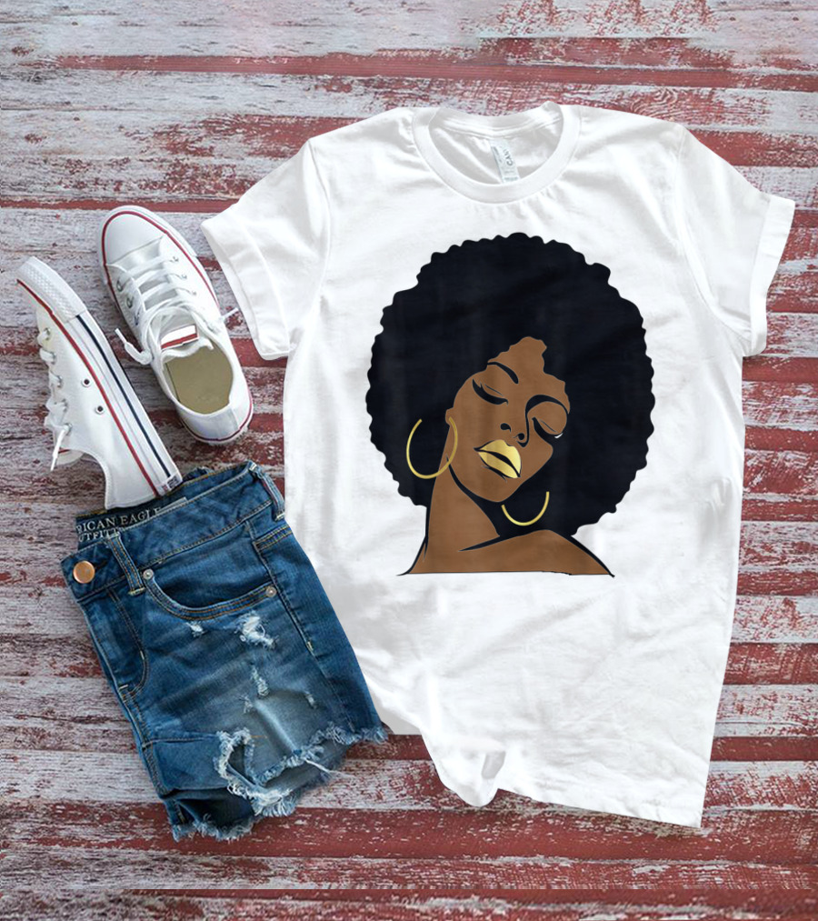 Black Girl Magic Afro Diva Gold Lips Melanin Mom Wife37 Bold Gold Accents T-Shirt
