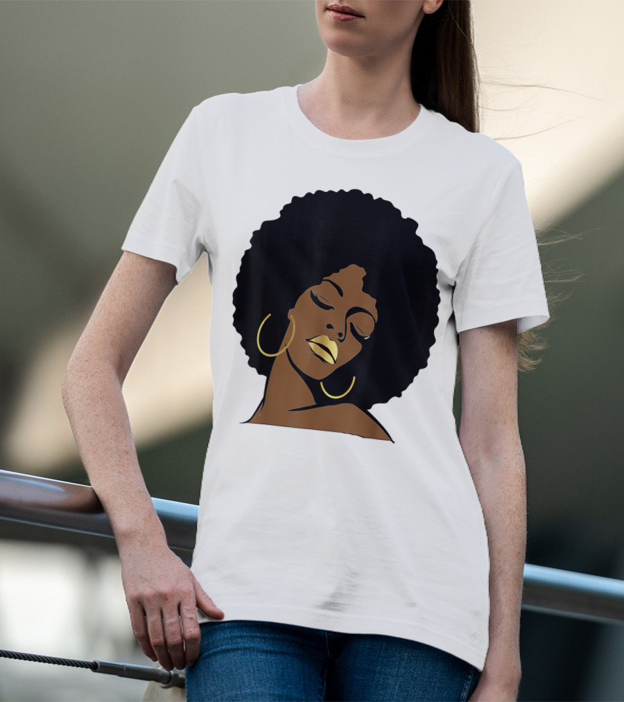 Black Girl Magic Afro Diva Gold Lips Melanin Mom Wife37 Bold Gold Accents T-Shirt