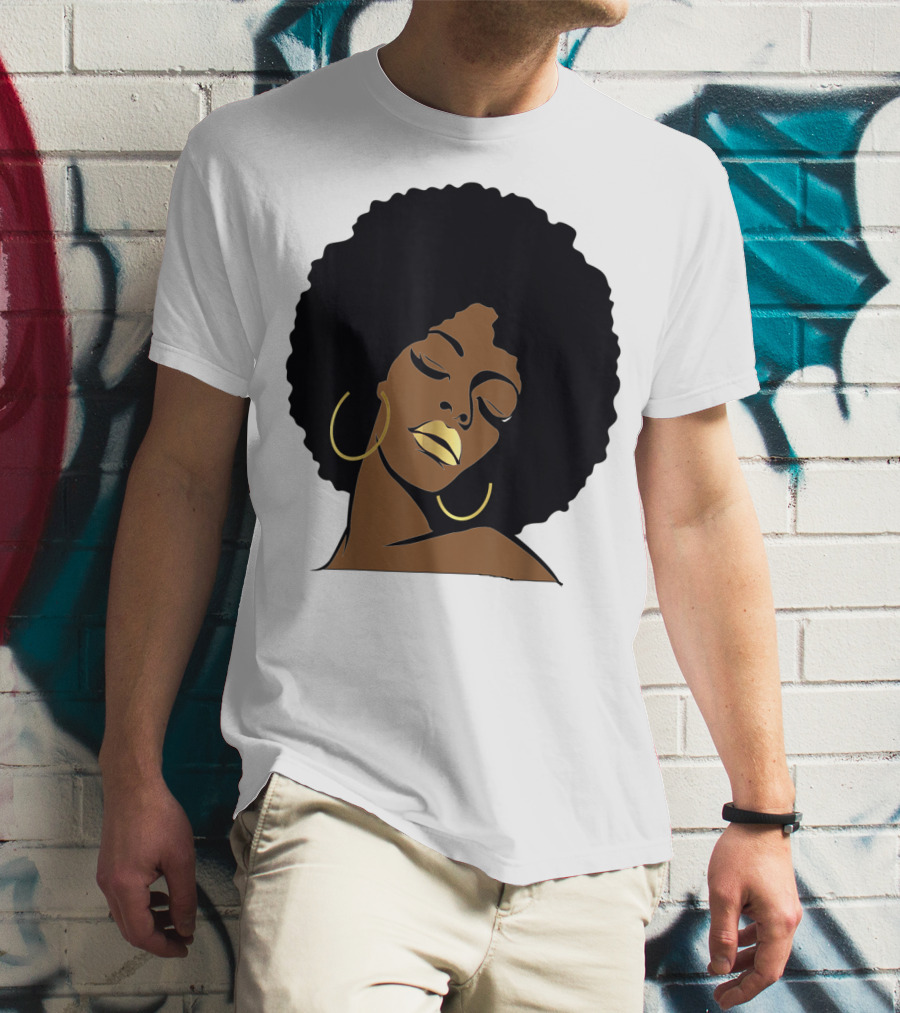 Black Girl Magic Afro Diva Gold Lips Melanin Mom Wife37 Bold Gold Accents T-Shirt