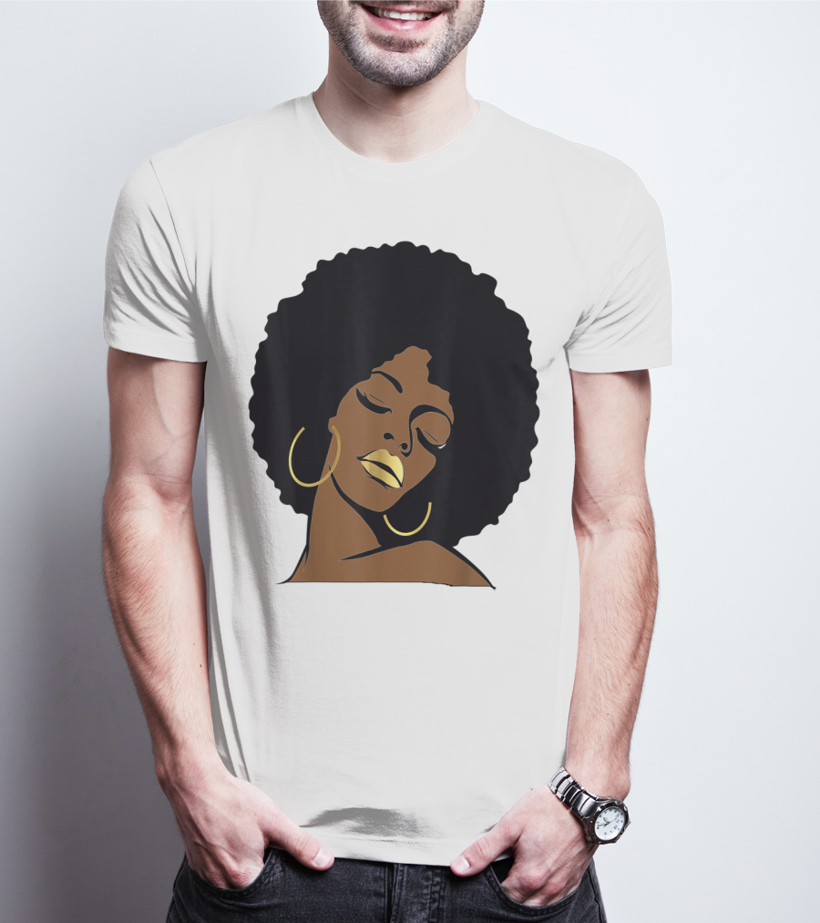 Black Girl Magic Afro Diva Gold Lips Melanin Mom Wife37 Bold Gold Accents T-Shirt