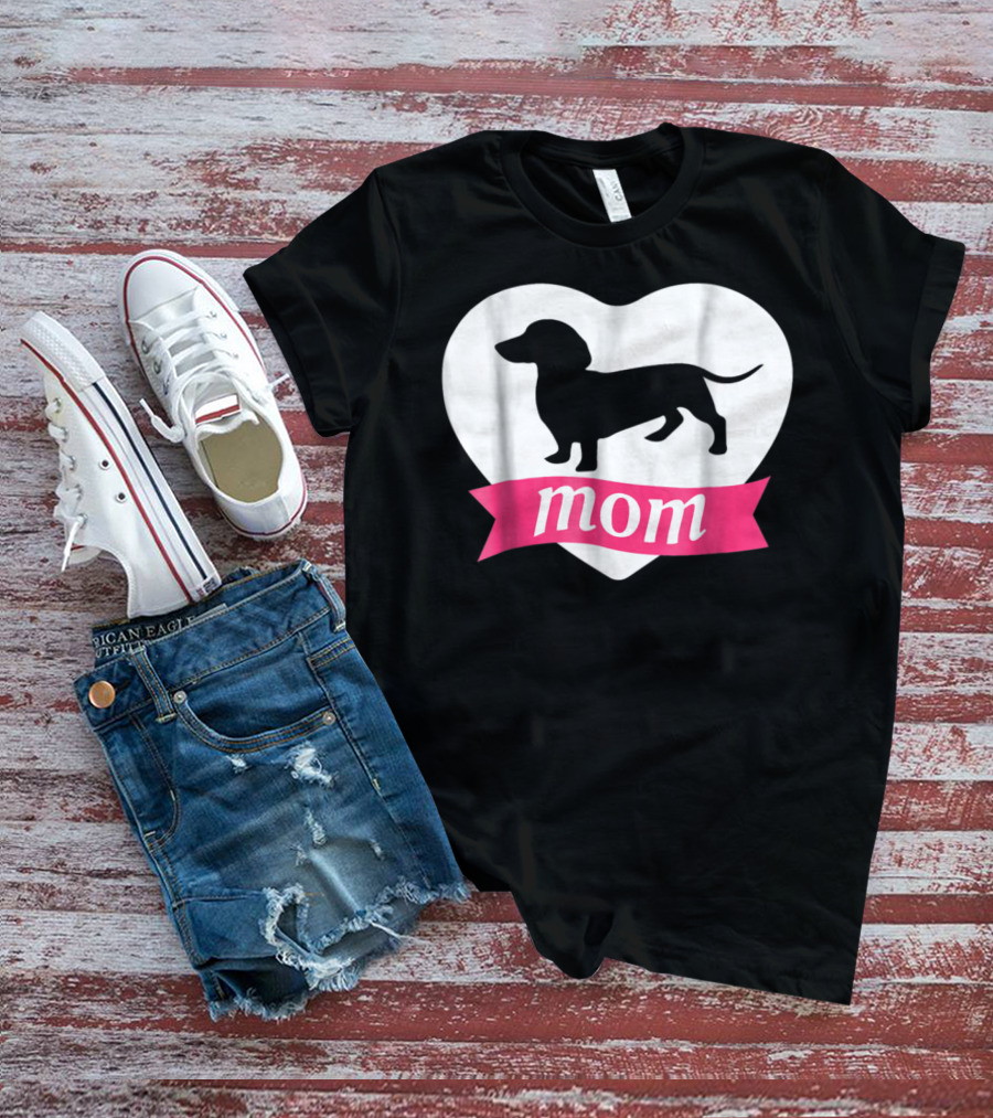 DACHSHUND MOM Heart Silhouette Vintage Fleece T-Shirt