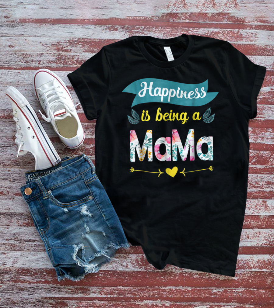 Happiness Is Being A Mama Floral Heart T-Shirt