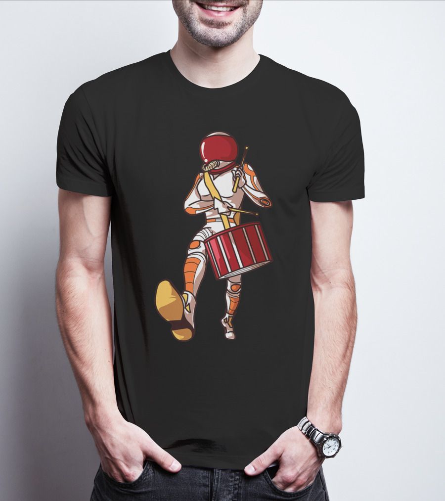 Marching Band Drums Mom Player High School Space-Themed Drummer Astronaut T-Shirt