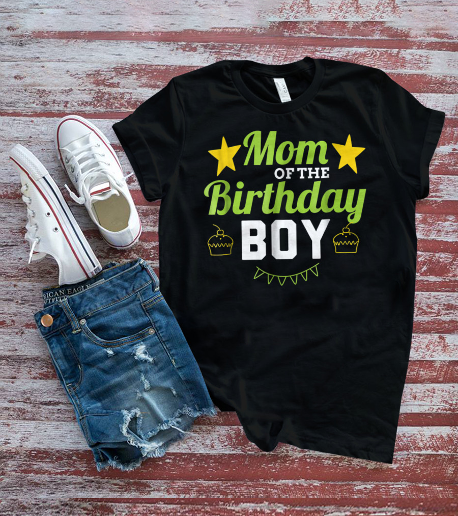 Mom Of The Birthday Boy Stars Cupcakes Party T-Shirt