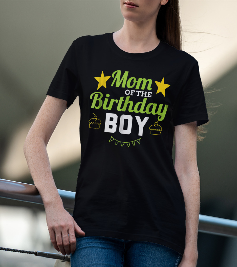 Mom Of The Birthday Boy Stars Cupcakes Party T-Shirt