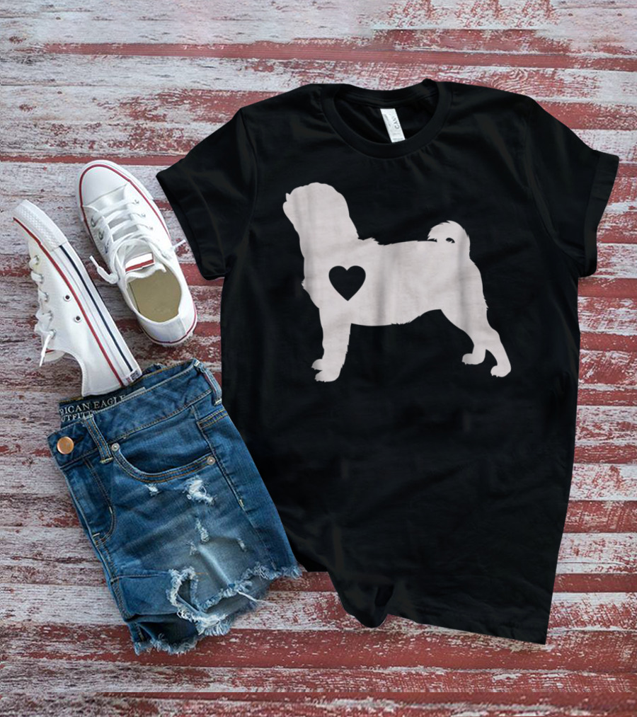 Pug Love Heart Silhouette Dog Idea Pug Dog T-Shirt