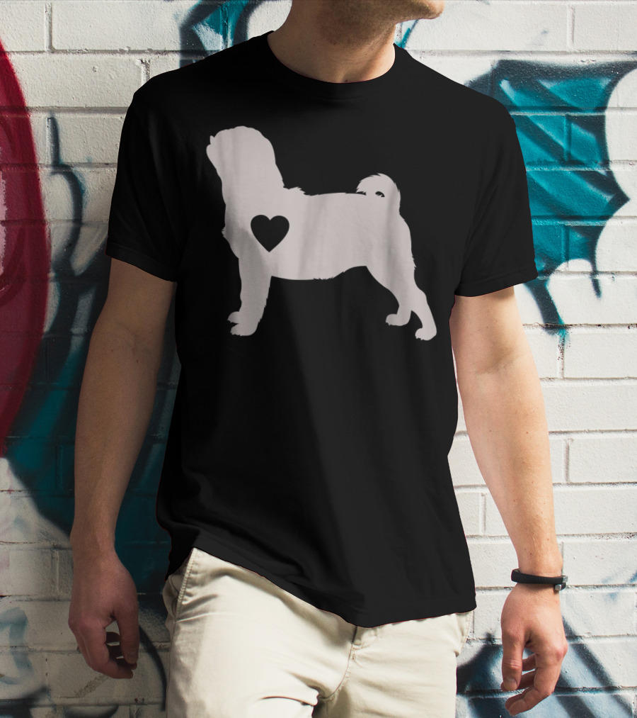 Pug Love Heart Silhouette Dog Idea Pug Dog T-Shirt