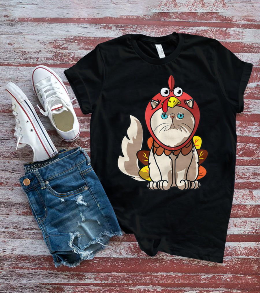 Thanksgiving Persian Mom Cat In Turkey Costume Greetings T-Shirt