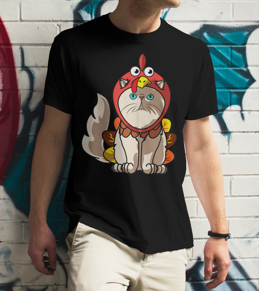 Thanksgiving Persian Mom Cat In Turkey Costume Greetings T-Shirt