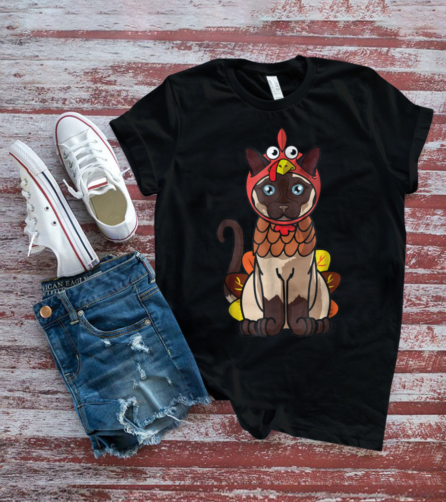 Thanksgiving Siamese Cat Mom Owner In Turkey Costume Greetings T-Shirt
