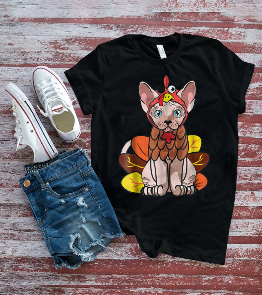 Thanksgiving Turkey Costume Sphynx Cat For Cat Mom Owner T-Shirt