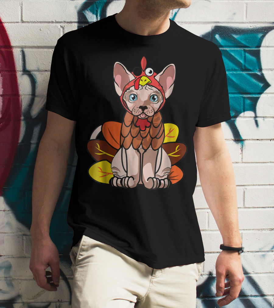 Thanksgiving Turkey Costume Sphynx Cat For Cat Mom Owner T-Shirt