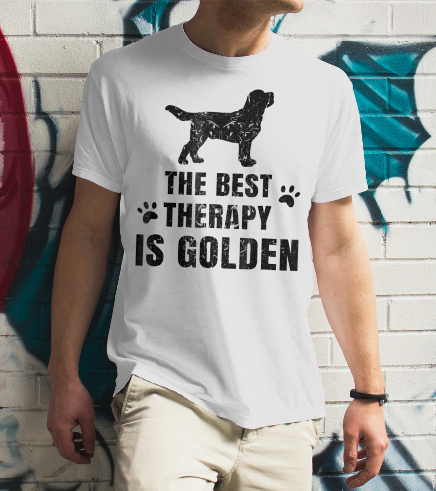 THE BEST THERAPY IS GOLDEN WITH DOG PAW PRINTS T-Shirt