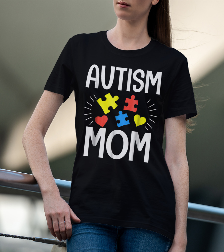 Autism Mom Colorful Puzzle Heart T-Shirt