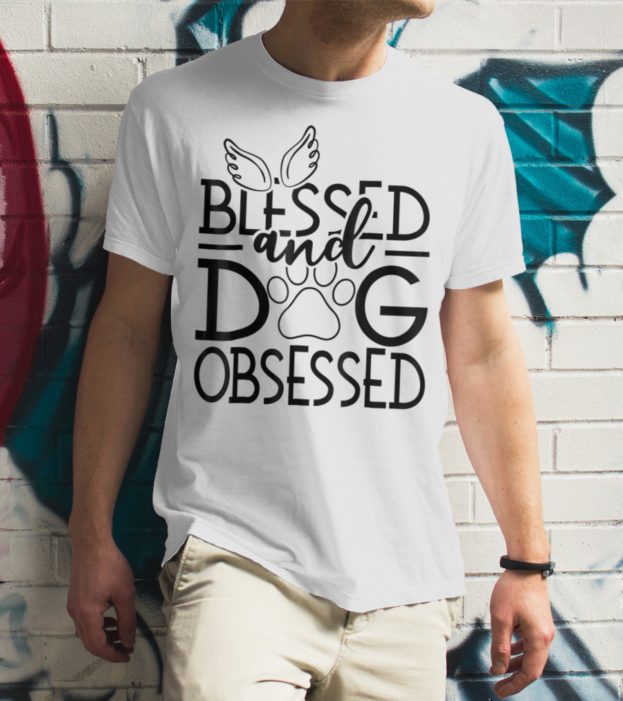 Blessed And Dog Obsessed Angel Wings And Paw Prints T-Shirt