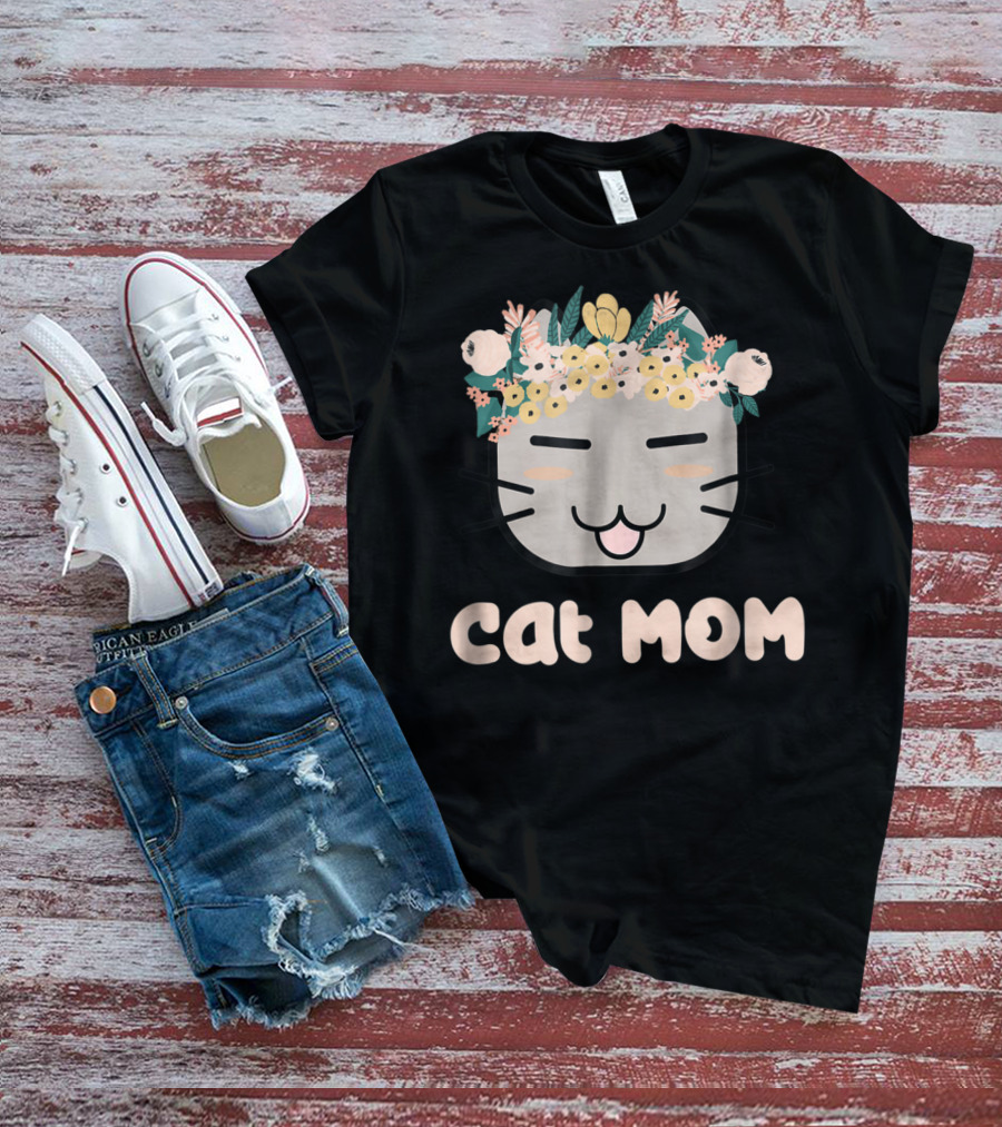 Cat Mom Floral Cat With Flower Crown T-Shirt