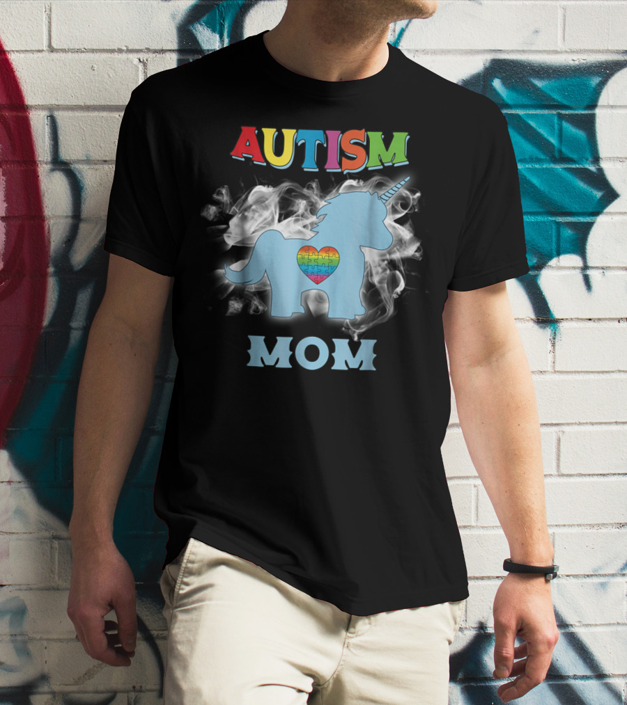Autism Mom Unicorn With Heart Puzzle Autism Awareness Rainbow63 T-Shirt