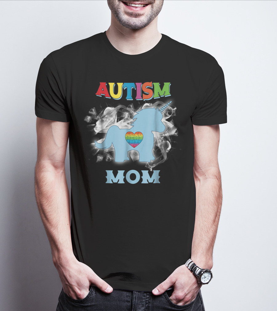 Autism Mom Unicorn With Heart Puzzle Autism Awareness Rainbow63 T-Shirt