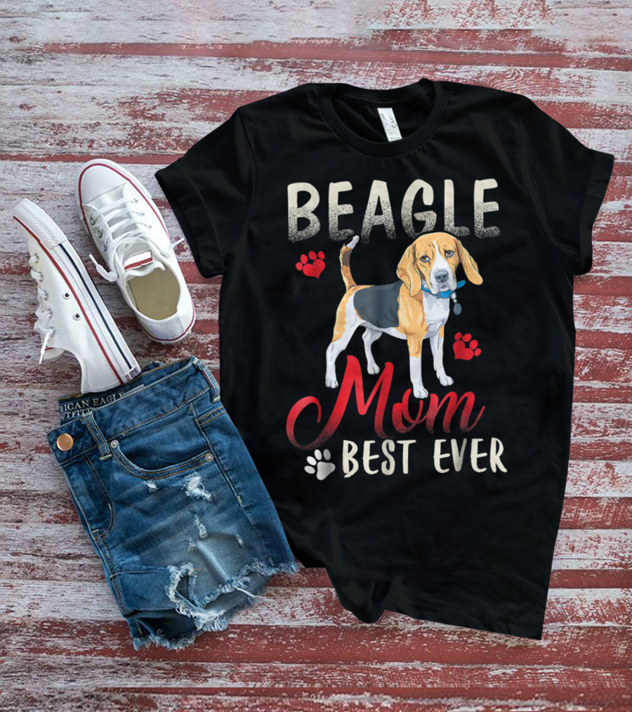 Beagle Mom Best Ever Beagle Dog With Paw Prints T-Shirt