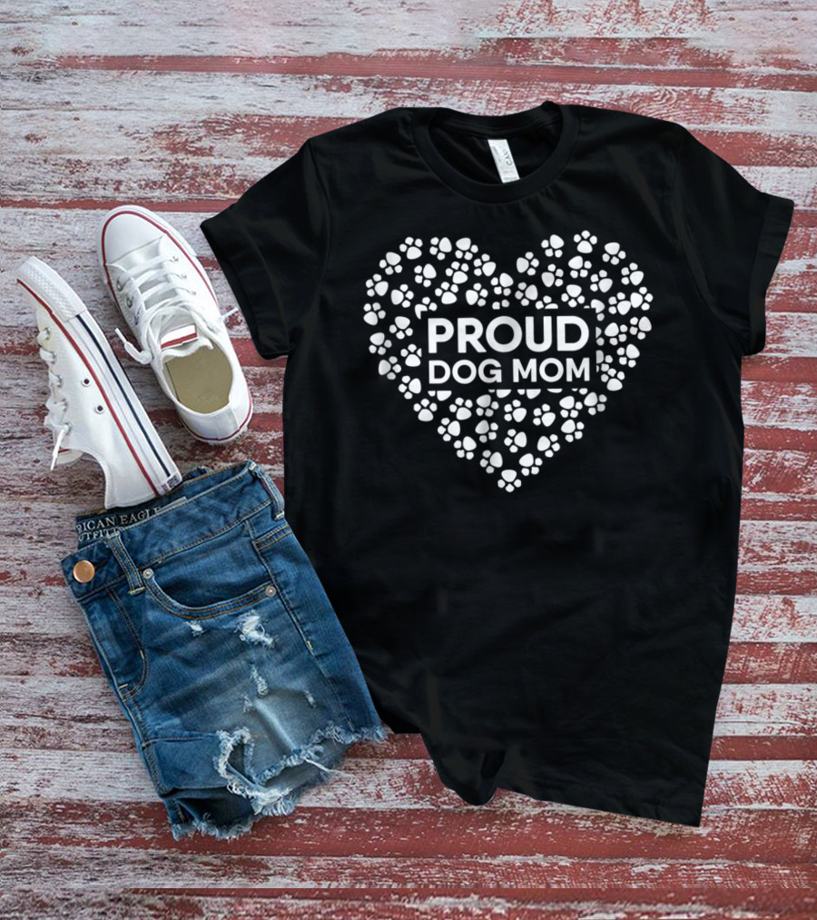 Proud Dog Mom Heart Paw Prints T-Shirt