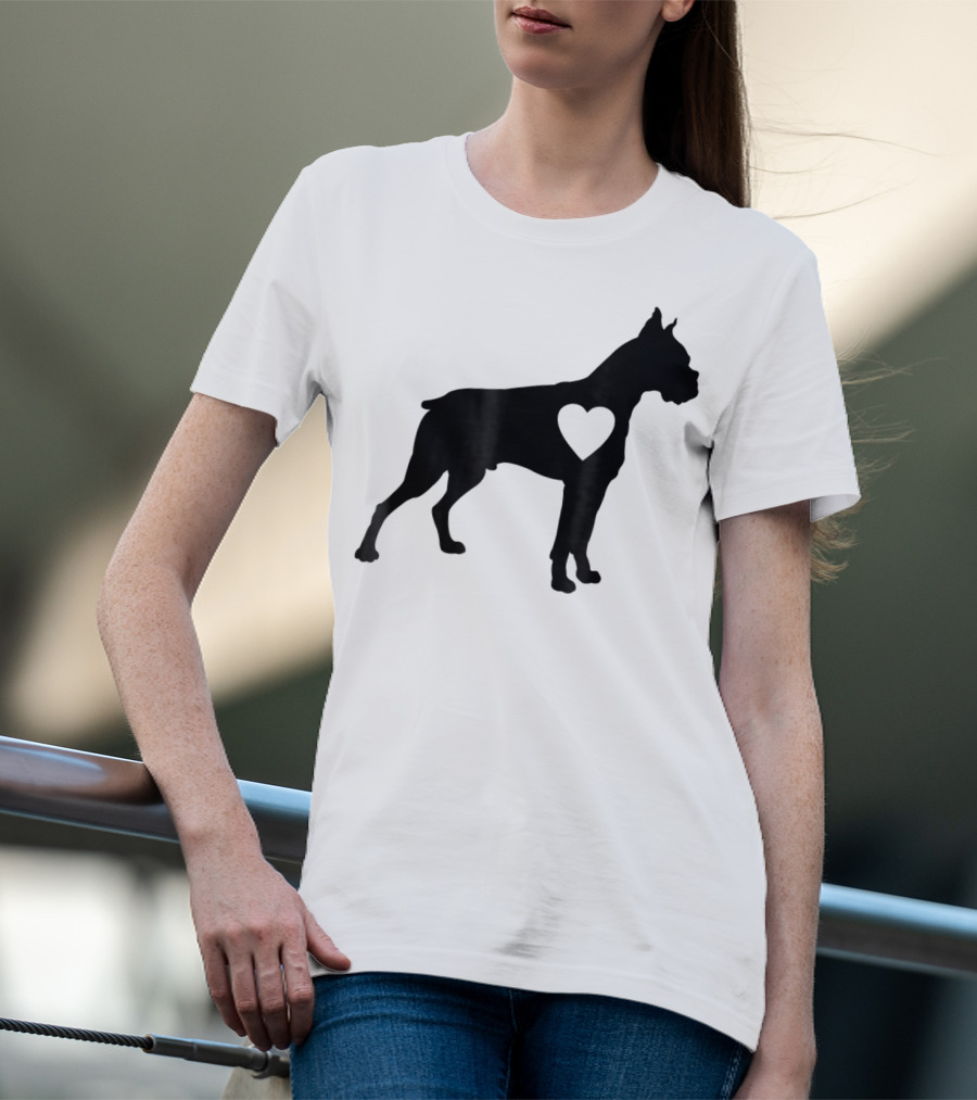 Boxer Dog Heart Silhouette Design For Loving Dog Moms T-Shirt